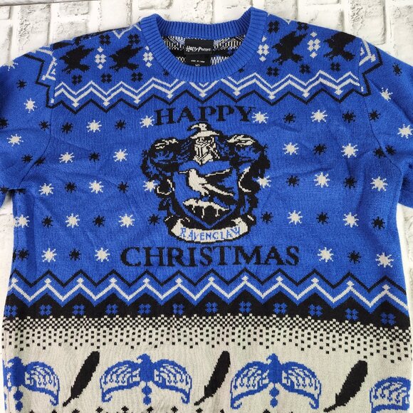 Harry Potter Ravenclaw Happy Christmas Adult Size Medium Blue Black Ugly Sweater - Picture 4 of 8